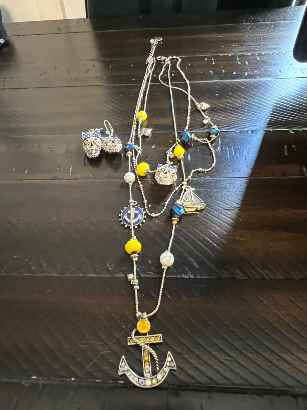 Betsey Johnson Yellow And Blue Nautical Anchor Layered Necklace